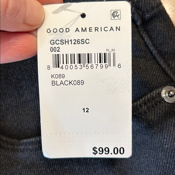 NWT Good American Good Curve Denim Shorts Women’s 12 Black High Rise Stretch - Picture 7 of 16